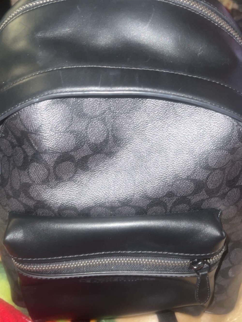 Coach Black Leather & Signature Canvas Backpack